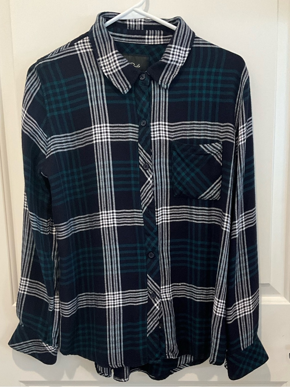 Rails Hunter Green & Navy Plaid Button Front Shirt Medium | 100% Rayon